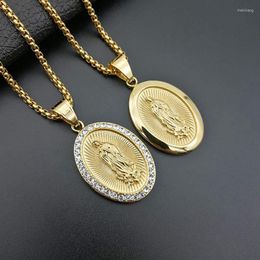 Naszyjniki wisiorek Hip Hop Bling Gold Kolor Solidny stal ze stali nierdzewnej Virgin Mary Naszyjnik dla mężczyzn raper biżuteria kropla