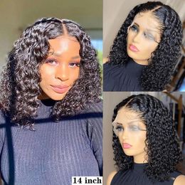 Lace Wigs Curly Short Bob Front Human Hair Wig Pre Plucked For Black Women 13x1 T Part Glueless Deep Wave Remy