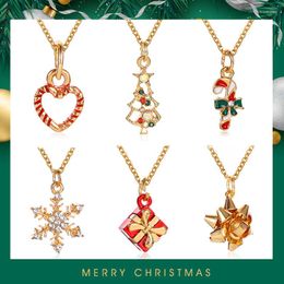 Pendant Necklaces Christmas Fashion Snowflake Crutches Tree Drop Oil Necklace Festival Gift Wholesale