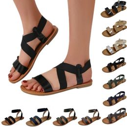 Sandals 2023 Summer Ladies Large Size Flat Stretch Fish Mouth Shoes Trend All-match Casual