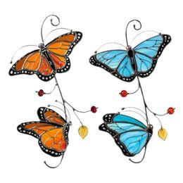 Decorative Figurines Objects & Simulation Blue Butterfly Pendant Retro Wall Window Decoration Ornaments Sill Wrought Iron