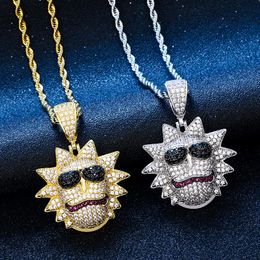 Chains Men Cartoon Character Face Pendant Rose Tone Hip Hop Jewelry Copper Material Cubic Zirconia Necklace With Tennis ChainChains