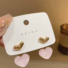 Charm Cute Heart Drop Earrings for Woman With Pink Opal Golden Teens Unusual Korean Hanging Earrings Trend 2022 Fashion Accessory G230225