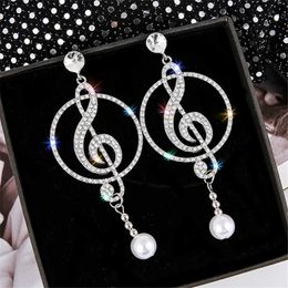 Charm FYUAN Music Symbol Rhinestone Crystal Drop Earrings for Women Geometric Pearl Earrings Fashion Party Statement Jewellery G230225