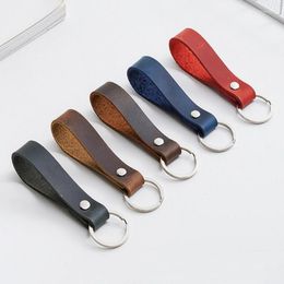 Keychains High Quality Cowhide Car Keychain Accessories Wide Wristband Genuine Leather Key Chains For Women Blank Pendant Gifts