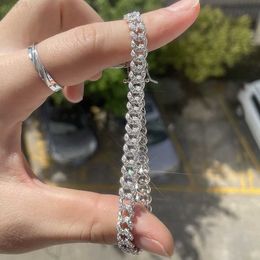 Hotsale Fashion Jewellery Bracelet Small Size 6mm Wide 925 Silver Bracelet Set D Colour Moissanite Diamond Cuban Link Chain