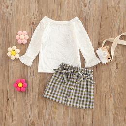 Clothing Sets Autumn Winter Kids Girls Casual Suit Fashion Solid Colour Ribbed Long Sleeve Fluffy Hair Knitted Tops Short Skirt Set