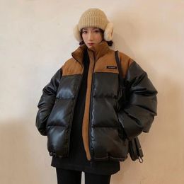 Women s Jackets Harajuku fruit green PU skin cotton clothe s thick winter Korean fashion warm bread fresh loose coat trend 230225