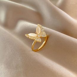 Wedding Rings Luxury Gold Colour Zircon Butterfly For Woman Vintage Sexy Open Ring Party Fashion Elegant Jewellery Gifts