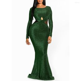 Casual Dresses 2023 Evening Sequin Dress Shiny Green Backless Ladies Fashion Women Mermaid Tight Party Club Long Sexy Open Back Bodycon