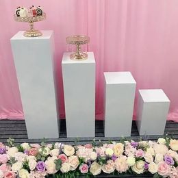 decoration 4pcs/set different size Birthday Party Clear Square Pillar metal Pedestal Wedding Birthday Decorative Columns White Square Acrylic Stand imake625