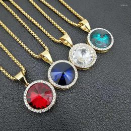 Pendant Necklaces Hip Hop Bling Iced Out Gold Colour Stainless Steel Geometric Round Pendants For Women Fashion Jewellery Drop