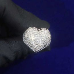 Hip Hop Jewellery 925 Sterling Silver VVS Heart Shape VVS Moissanite Diamond Iced Out Rapper Rings