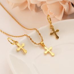Necklace Earrings Set Cross Gold Colour Catholic Religious Wedding Bridal Jewellery Christmas Birthday Gift For Women