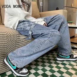 Men's Jeans Y2K Men's jeans European and American high street plaid hiphop tide brand straight loose wideleg pants ins jeans for men Z0225