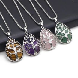 Pendant Necklaces Fine Natural Stone Tree Of Life Necklace Water Drop Amethysts Tiger Eye Link Chain For Women Fashion Jewelry Gifts
