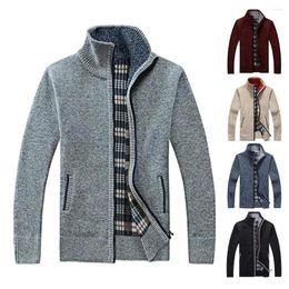 Men's Jackets Men Coat Solid Colour Zipper Cardigan Sweater Loose Stand Collar Plush Autumn Knitted For Work