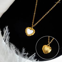 Chains ANENJERY L316 Stainless Steel Shell Lace Love Heart Necklace Women's Light Luxury Gold Color Titanium Clavicle Chain