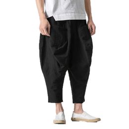 Men's Pants men Baggy Pants Big Crotch Trousers Elastic Waist Harem Pants Wide Legs Men Unsiex Hiphop cotton Line track pants Plus Size Z0225