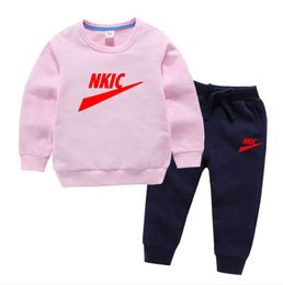 Baby Boys Clothing Sets Children Sweatshirt Kids Clothes Girls Solid Cotton Long Sleeve Pullover Tops Pant Suits 2pcs Brand LOGO Print