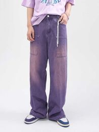 Mens Jeans Purple Men Casual Korean Streetwear Fashion Hip Hop Vintage Denim Trousers Man Women Straight Long Wide Leg Pants Z0225