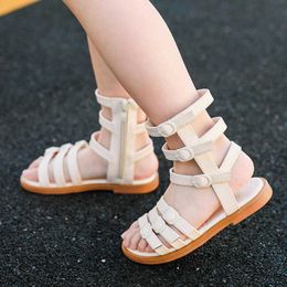 Sandals Summer Girls Gladiator Sandals Kids Buckle Narrow Band Boot Sandal Children sandalias botas Side zip Belt Kids Shoes Black White Z0225