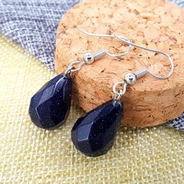 Dangle Earrings FYJS Unique Silver Plated Water Drop Section Blue Sand Stone Cherry Quartz Jewelry