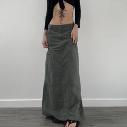 Skirts 2023 Women'S Ankle-Length Skirt 2000s Retro Outfit Harajuku Slit Cargo Long Y2K Low Waist Maxi