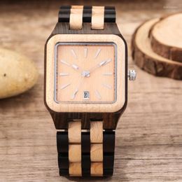 Wristwatches Simple Bamboo Wood Watch Mens Watches Calendar Clock Male Full Wooden Band Quartz Men's Wrist Gifts Relogio MasculinoWristw