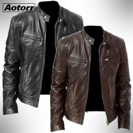 Men's Leather Faux Leather Mens Fashion Leather Jacket Slim Fit Stand Collar PU Jacket Male Anti-wind Motorcycle Lapel Diagonal Zipper Jackets Men 5XL 230225