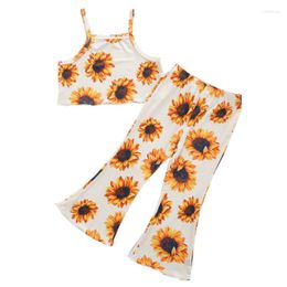 Clothing Sets Baby Girls Clothes Set Floral/Leopard Print Sleeveless Square Collar Cropped Tops Flared Trousers