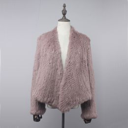 Women Blends Real Rabbit Fur Knit Cardigan Coat Jacket Natural Handmade Irregular Collar Overcoat Knitted Outerwear Vest 230225