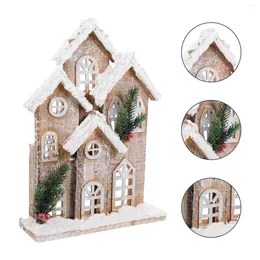 Party Decoration Christmas House Village Wood Ornament Luminous Adornment Hanging Snow Light Decor Scene Lights Decorations Wooden Houses