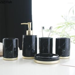 Bath Accessory Set Black Marble Pattern Ceramics Bathroom 5 Piece High-end Mouth Cup Wash Toothbrush Holder Creative Kit