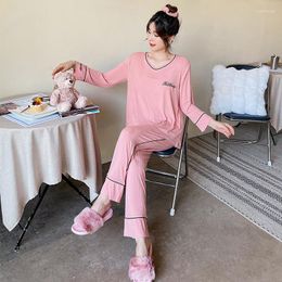 Women's Sleepwear Women 2PCS Stripe Pyjamas Sets Sexy V-Neck Cotton Pyjamas Suit Loose Print Letter Nightwear Spring Home Clothes