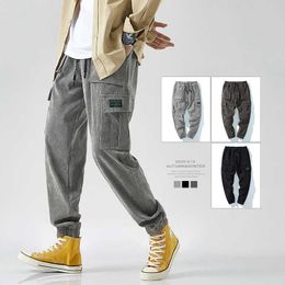 Pantaloni da uomo HOUZHOU Pantaloni a vita alta in velluto a coste Pantaloni cargo neri Pantaloni cargo Pantaloni caldi da uomo per uomo Inverno Streetwear coreano Hip Hop Z0225