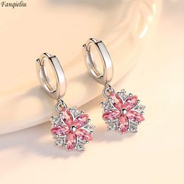 Charm Fanqieliu Stamp 925 Silver Needle Princess Crystal Flower Drop Earrings For Women Vintage Jewelry Girl Gift New FQL22192 G230225