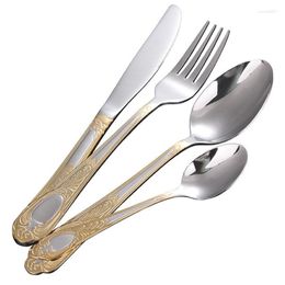 Dinnerware Sets Vintage Western Silver Plated Cutlery Dining Knives Fork Teaspoons Set Stainless Steel Luxury Engraving Tableware