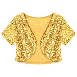 Women s Jacket s Short SleeveShiny Sequin Cropped Jacket Coat Glitter Waistcoat Cardigan Outwear Halloween Rave Party Dance Stage Shows 230225