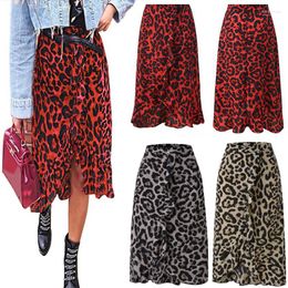 Skirts 2023 Summer Sexy Women Lace Up High Waist Ruffles Loose Long Wrap Skirt Ladies Leopard Beach Boho Elegant Female