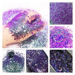 Nail Glitter 100g/500g Purple Changing Colour Hexagon Mix Size Charms Sequins Powder For Crafts Resin Nails Face Body