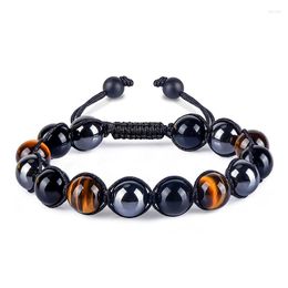 Strand Women 10mm Crystal Beads Handmade Bracelet With Tiger Eye Black Obsidian And Magnetic Hematite Natural Healing