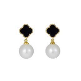 Charm Fashion Four-leaf Clover Rhinestones Pearl Earrings Women's Pendant Earrings Jewellery G230225