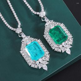 Pendant Necklaces EYIKA Gorgeous Square Created Emerald Iced Out Zircon Tennis Chain Necklace Green Blue Paraiba Fusion Choker Jewelry