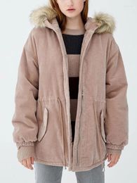 Women's Trench Coats Kumsvag Winter Warm Corduroy Parkas Jackets 2023 Women Casual Loose Thicken Down Cotton Fur Collar Female Street