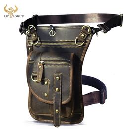 Waist Bags Crazy Horse Leather Design Men Small Messenger Mochila Bag Fashion Travel Belt Fanny Waist Pack Drop Leg Bag Tablet Pouch 2141 230225