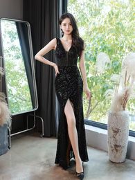 Sparkly 2023 Sequined Split Mermaid Evening Dresses Crystal Long Formal Prom Gowns Custom Made Plus Size Pageant Wear Party Dress