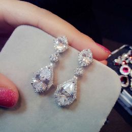 Charm Uilz Elegant White Gold Large Dangle Earrings Water Drop Shape Fashion Wedding Jewellery With Crystal CZ For Women UE2034 G230225
