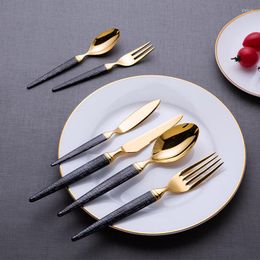 Dinnerware Sets Vintage Black Gold Knife Fork Spoon Cutlery 304 Stainless Steel Dinner Table Set El Restaurant Tableware