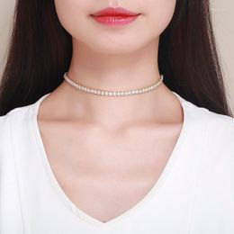 Choker Yellow Gold Colour Linked CZ Chain Short Necklace For Women Girls Jewellery 35cm 5cm 4mm Collier Collares Kolye Ketting 14"